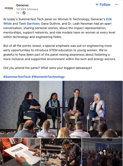 Generac Summerfest panel LinkedIn post